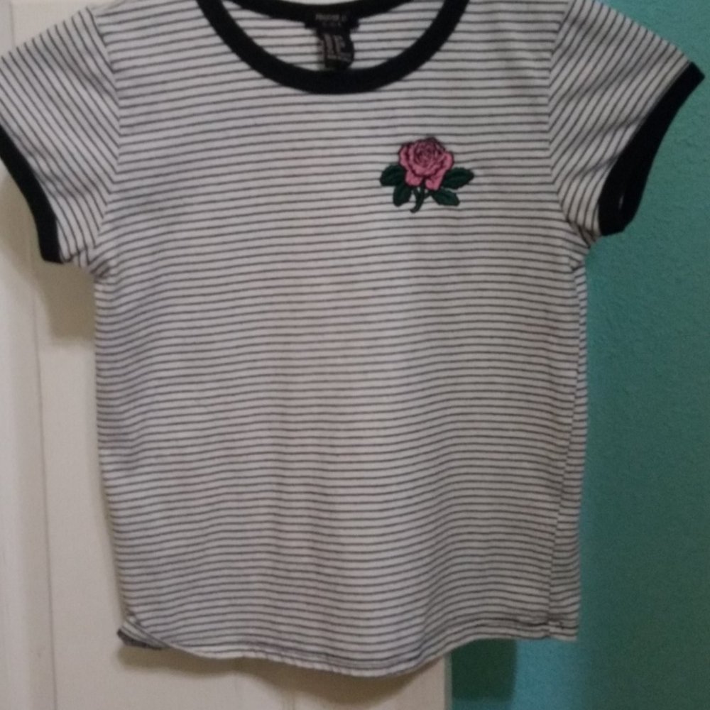 Black striped T Shirt with rose